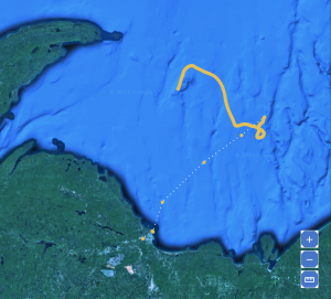 A map of the path taken by a buoy that broke free of its moorings