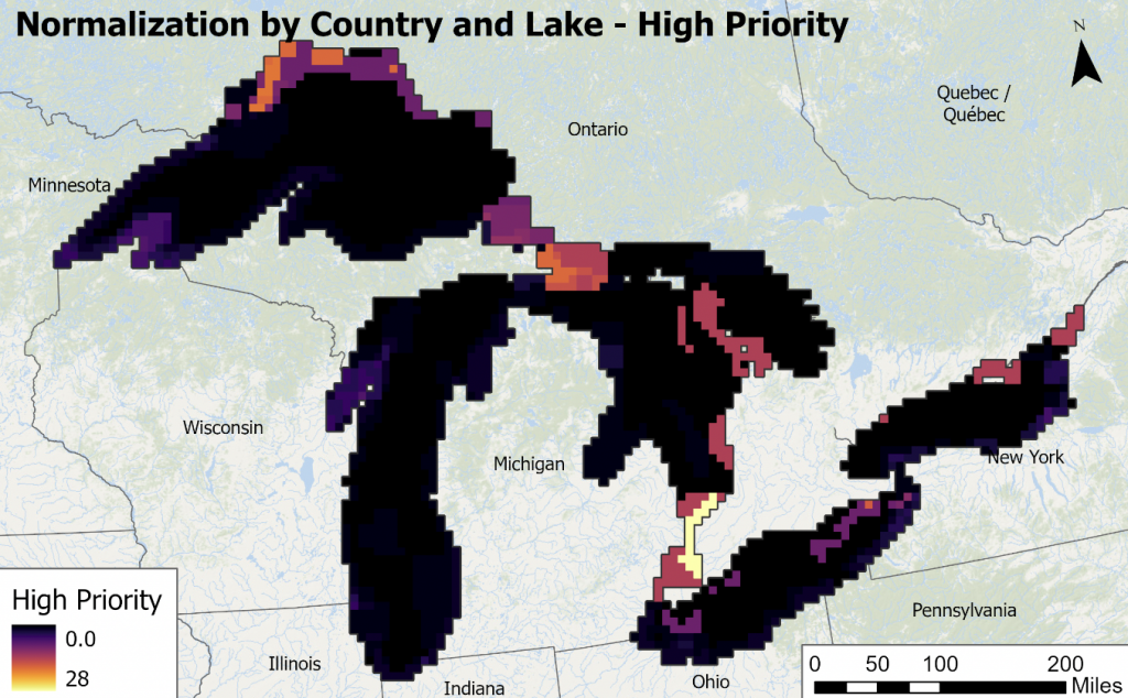 A map of the Great Lakes.