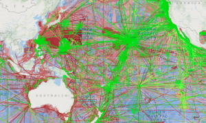 A map of where crowdsourced bathymetry is collected